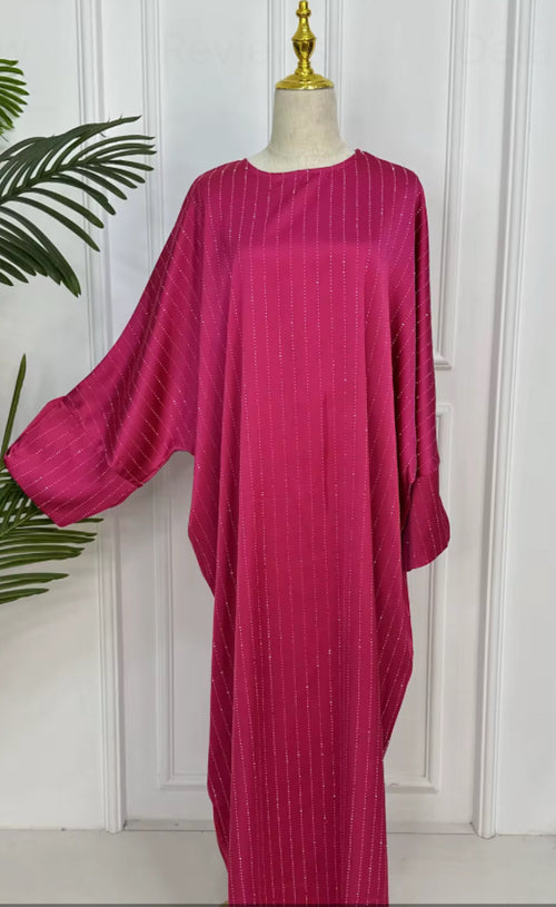 Ruby Glow Kaftan – Crystal Pinstripe Edition